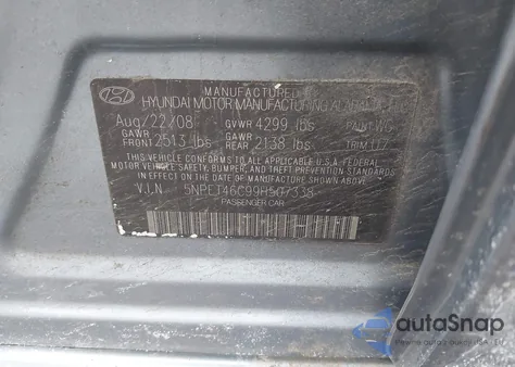 2009 Hyundai Sonata Gls from USA, damaged, VIN 5NPET46C99H507338